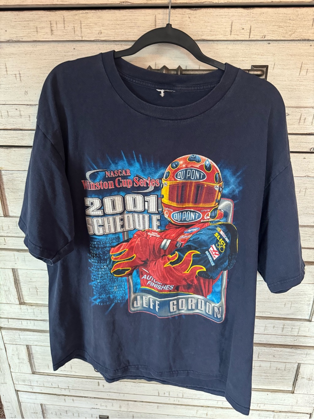 Nascar Navy Graphic Tee with Red and Yellow Racing Art